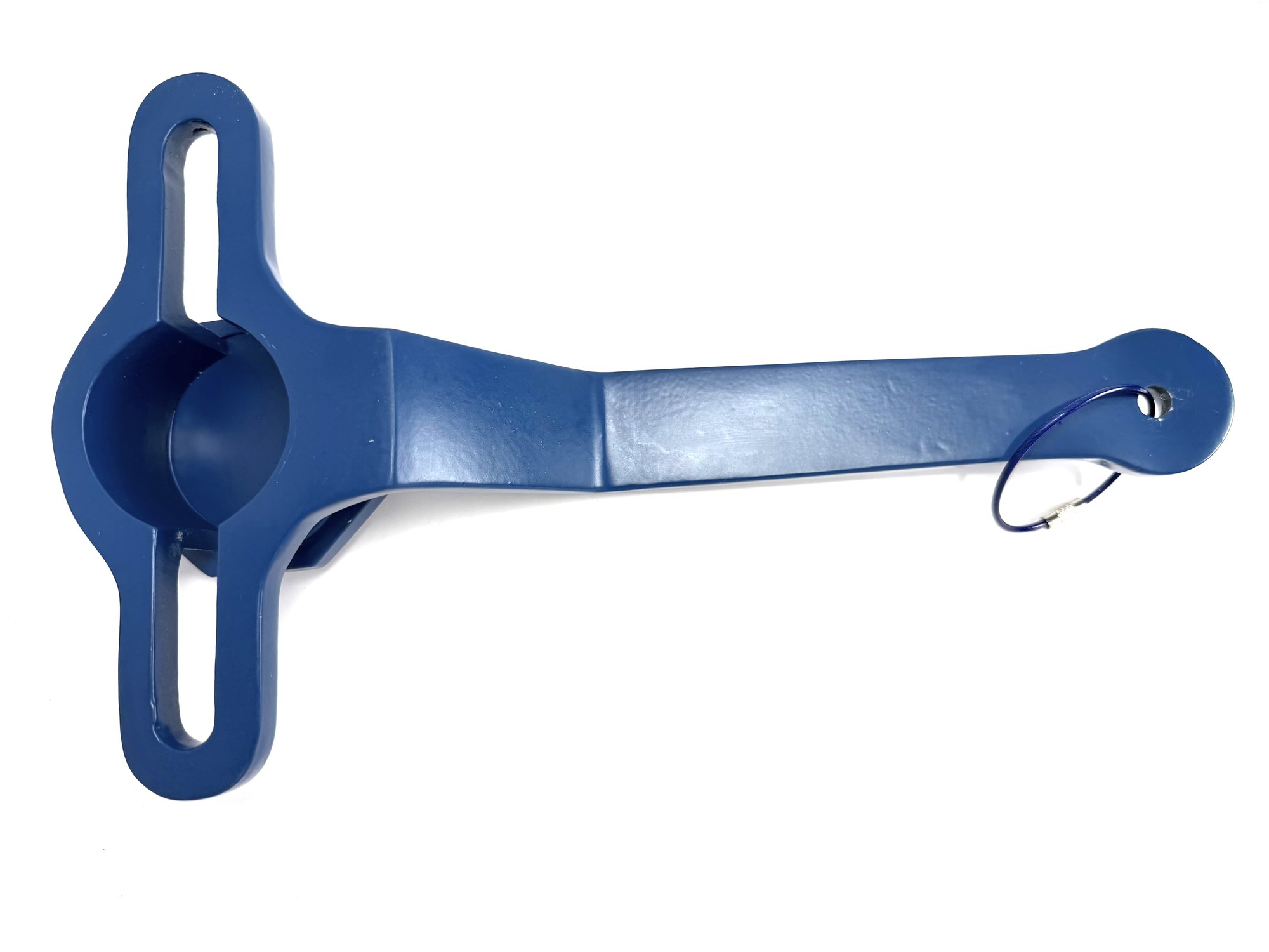 2-inch PVC ball valve frame wrench underside with socket, slotted arms, plain shank and screw-lock key ring, item 03-104